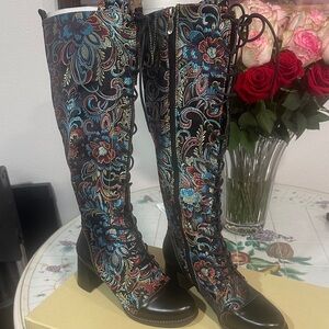 Colorful Floral Lace-Up Boots